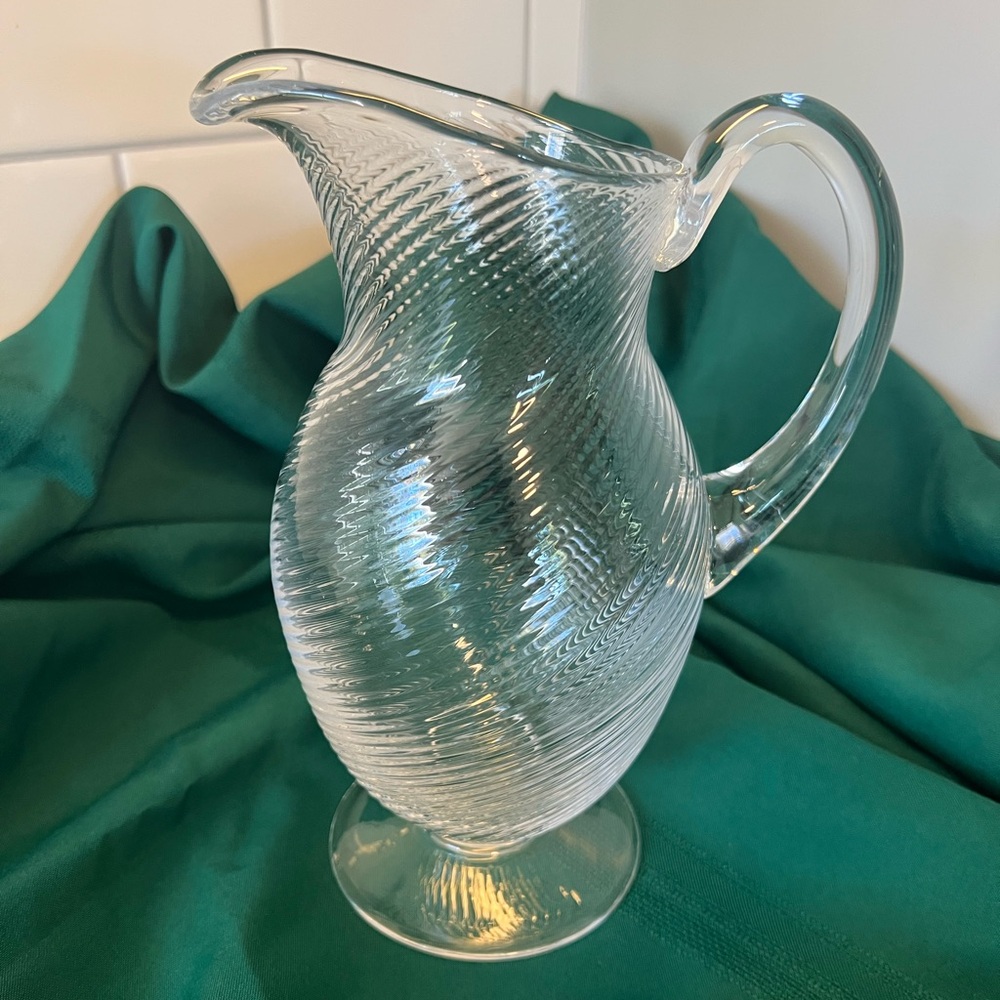 Vintage Crystal Venetian Pitcher Hand Blown Swirl Clear Artisanal Art Glass NEW